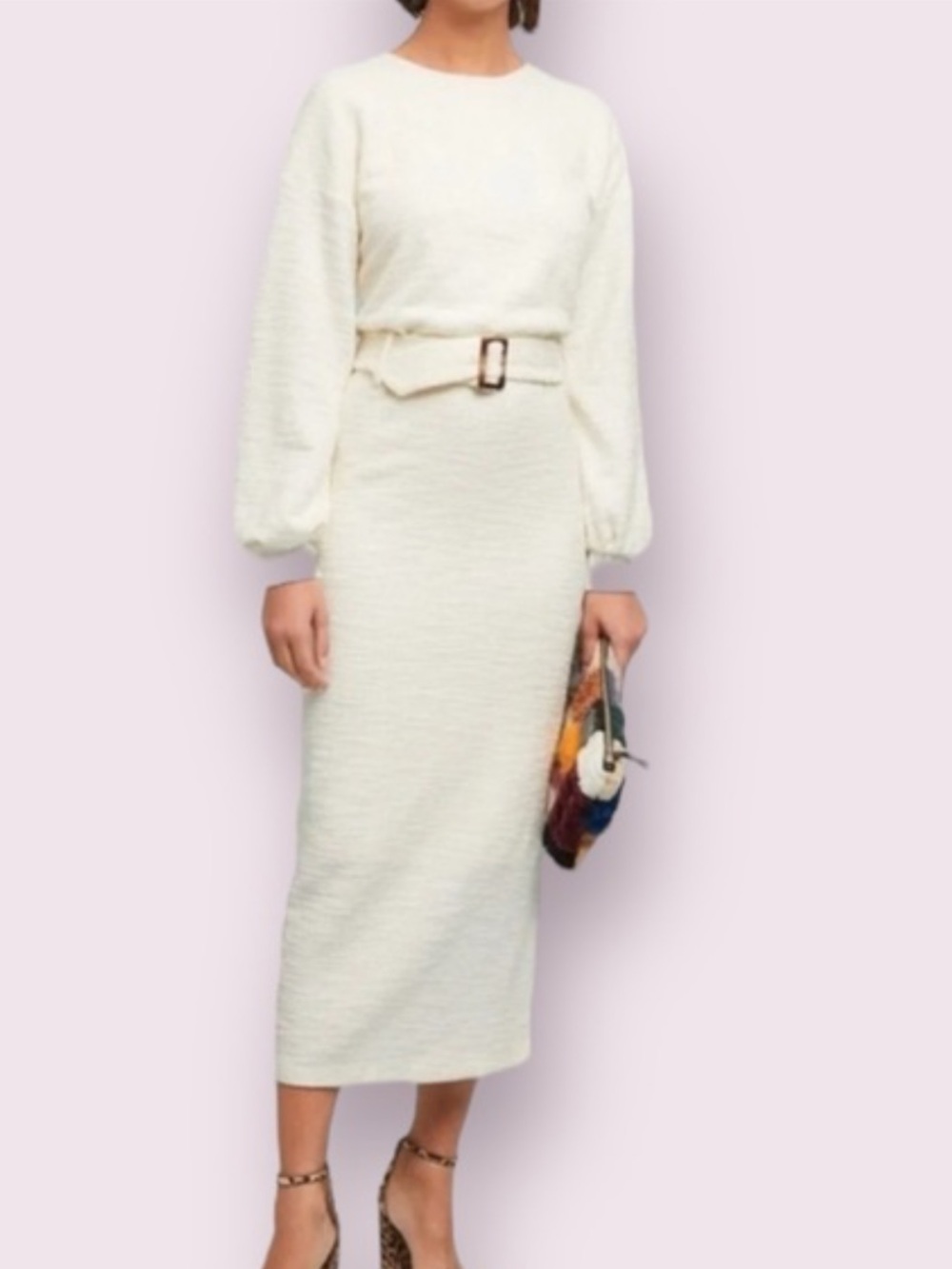 dolan Jaqueline Cream Knit Belted Maxi Dress